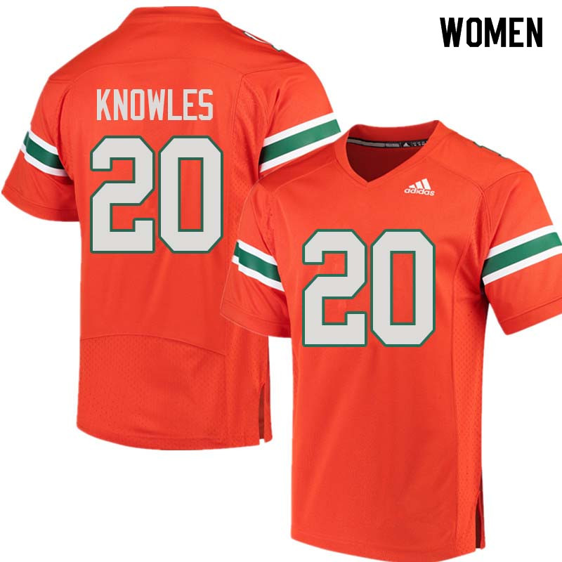 Women Miami Hurricanes #20 Robert Knowles College Football Jerseys Sale-Orange - Click Image to Close